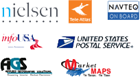 nielsen, tele atlas, navteq, infousa, usps, ags, market maps